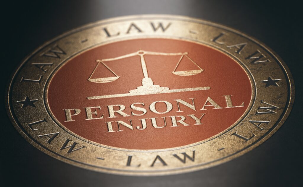 Badge with the words 'Personal Injury Law' and an image of scales of justice