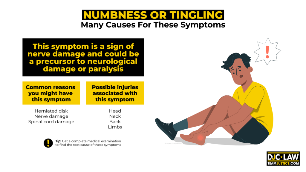 An image depicting a person holding their arm, expressing discomfort from numbness or tingling in their limbs.