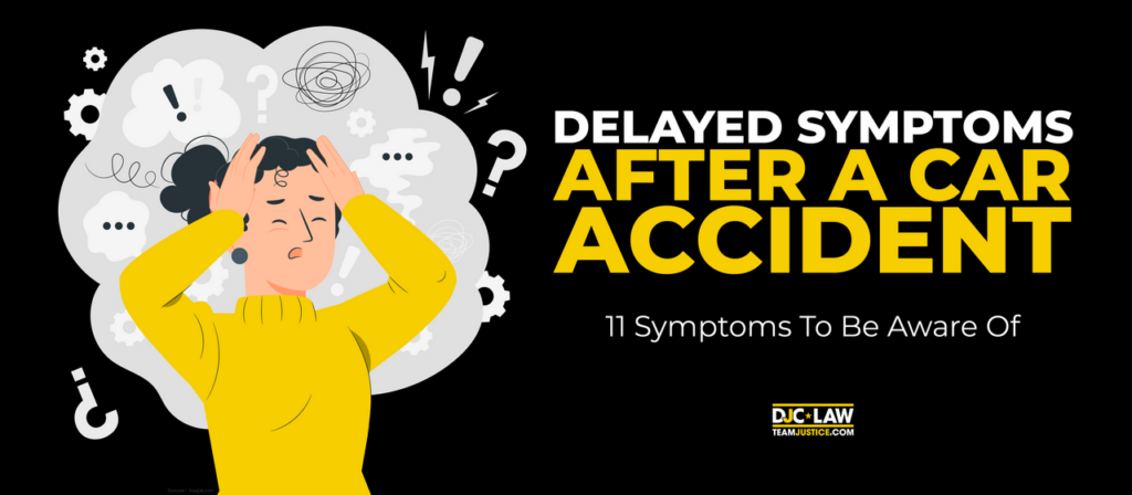 Visual representation of a person showing signs of delayed symptoms after a car accident, emphasizing the need for medical attention.