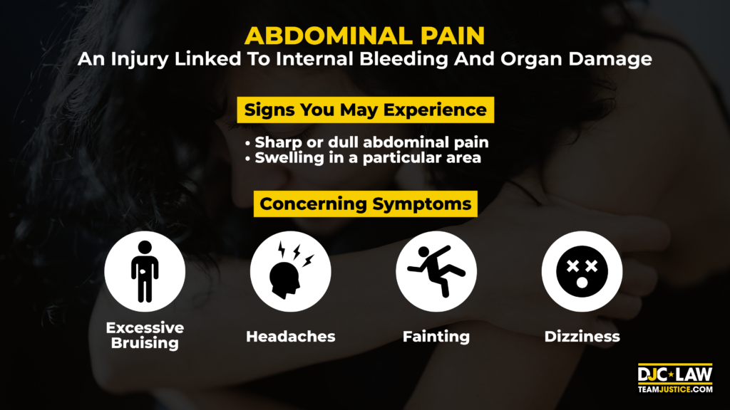  Illustration depicting abdominal pain, highlighting internal bleeding and potential organ damage in a medical context.