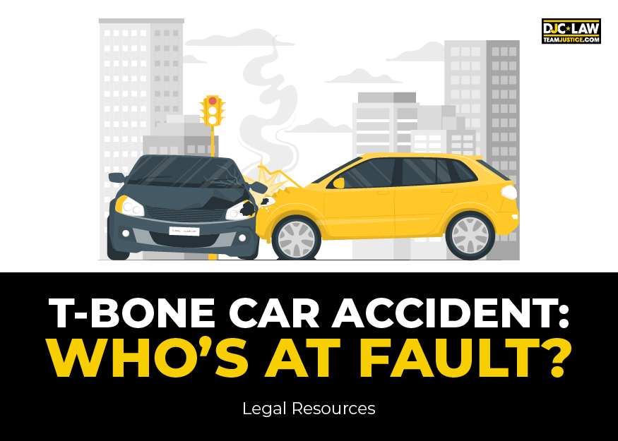 A t-bone collision between two cars, highlighting the damage and the complexities of assessing responsibility.