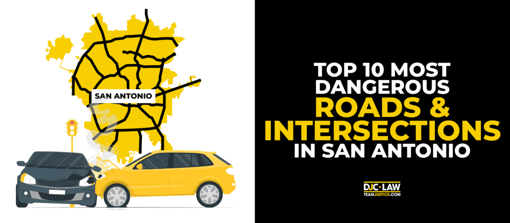 A collage showcasing the top 10 most dangerous roads and intersections in San Antonio, highlighting traffic hazards and risks.