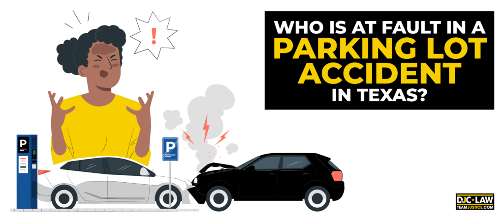 Image depicting a parking lot accident in Texas, questioning who is at fault in the incident.