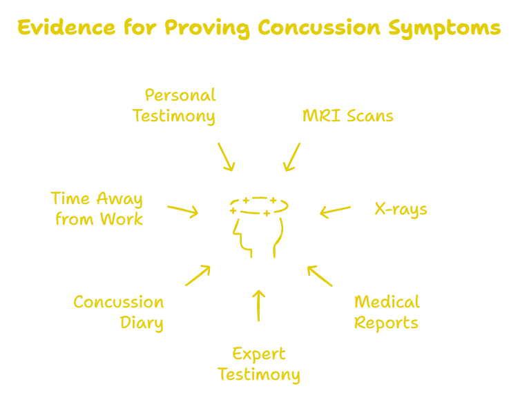 Visual representation of various concussion symptoms, showcasing evidence for diagnosis and assessment of brain injuries.