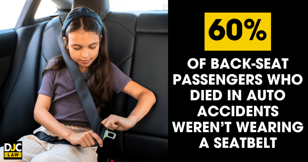 Image depicting back seat passengers involved in accidents, highlighting the importance of wearing seat belts for safety.